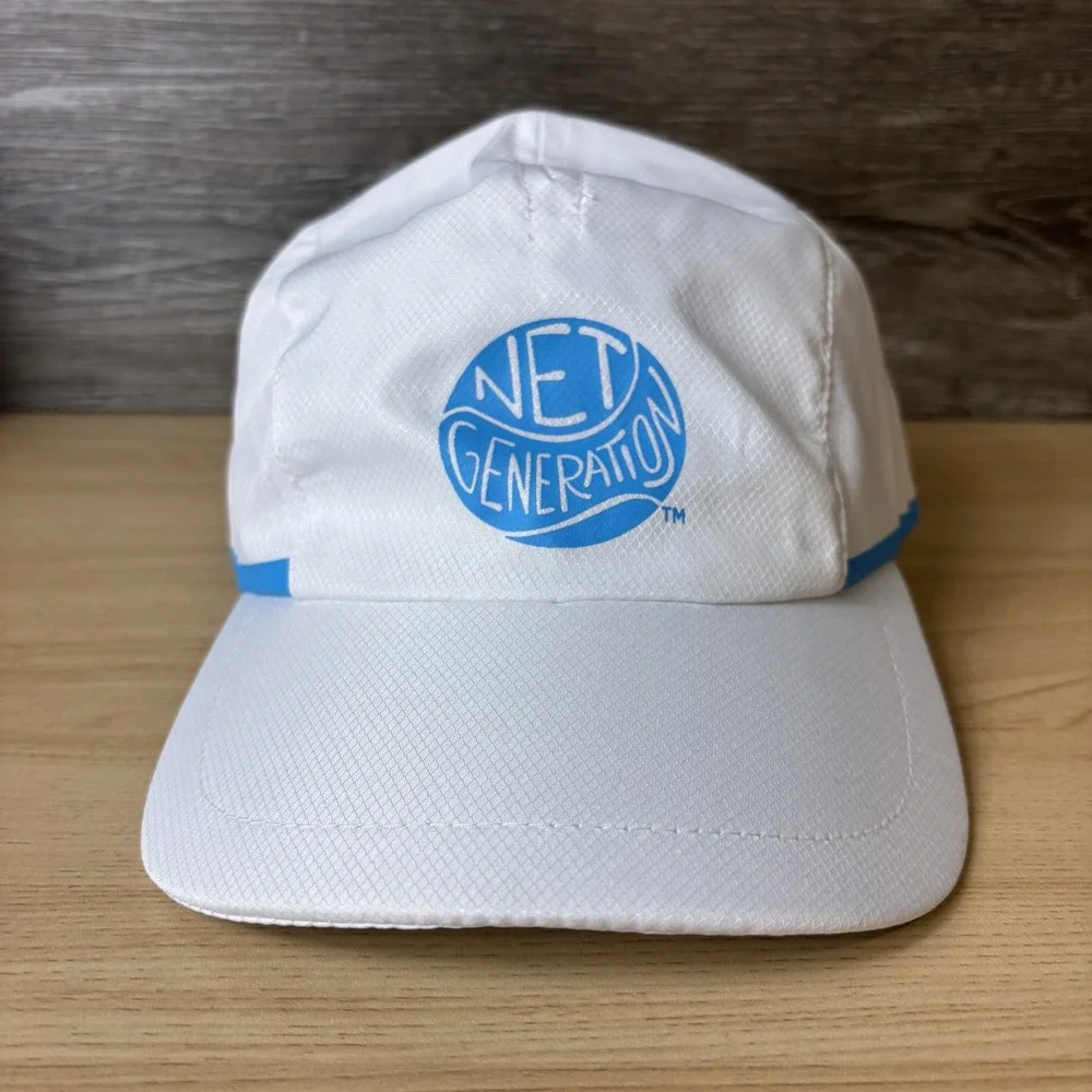 Net Generation Hat Cap Strap Back Mens Tennis Polyester Adult White Blue